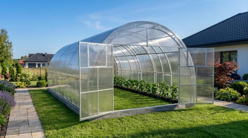 Kas 4m breed | 4–10m lang | extra hoog | sterk staalframe, Tuin en Terras, Staal, Polycarbonaat, Verzenden, Kweekkas