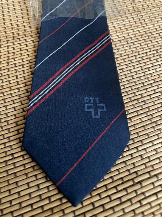 Nieuwe Zwitserse  PTT stropdas - Blauw met strepen, Ophalen of Verzenden, Nieuw, Blauw, Met patroon