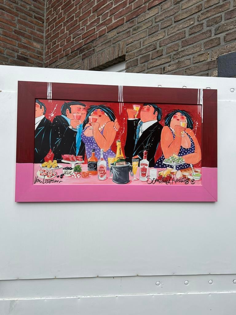 Vrolijk schilderij van dikke damestafereel, Ophalen