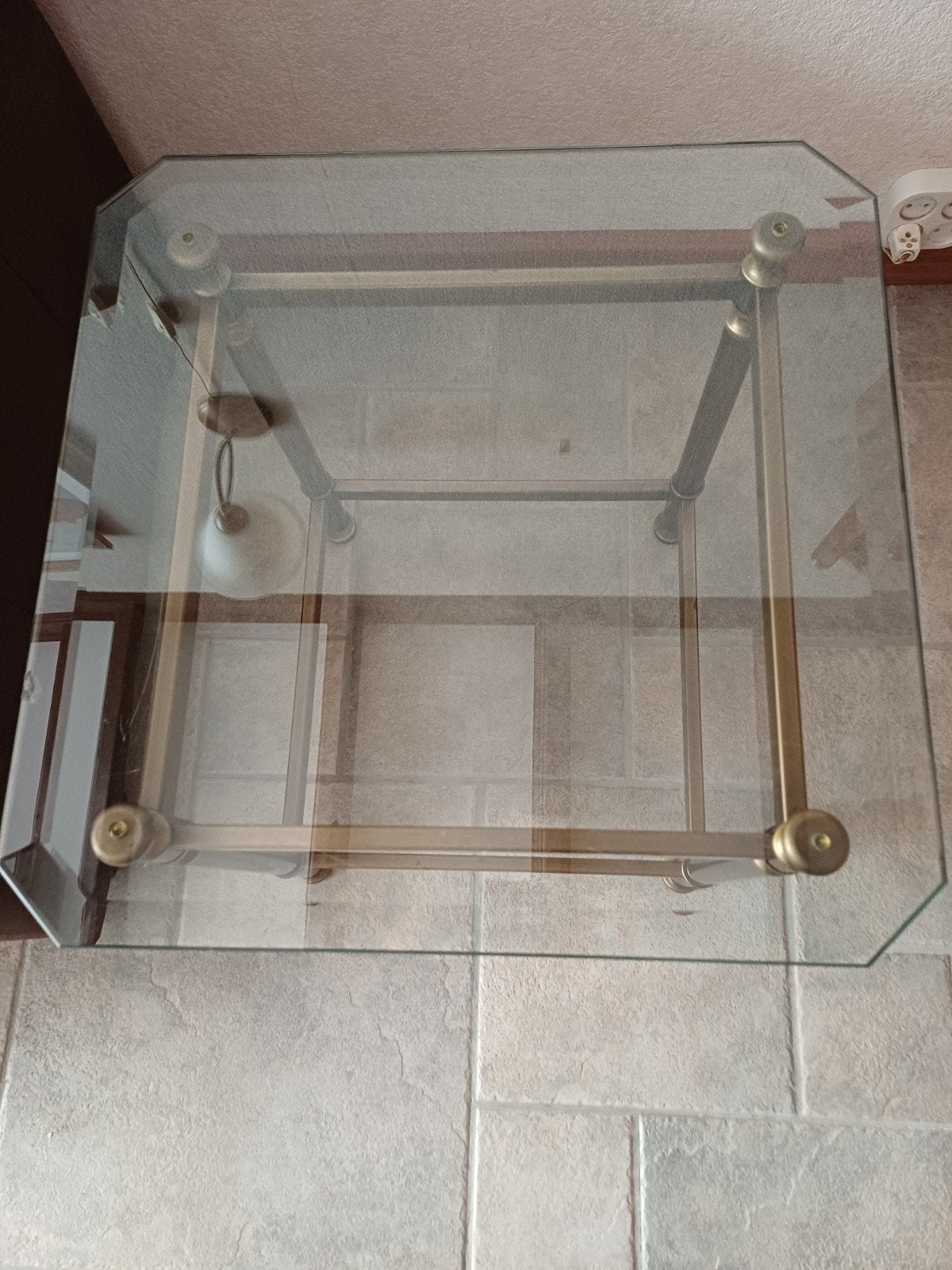 glazen bijzettafel met messing onderstel, Ophalen, Vierkant, 50 tot 100 cm, 50 tot 100 cm