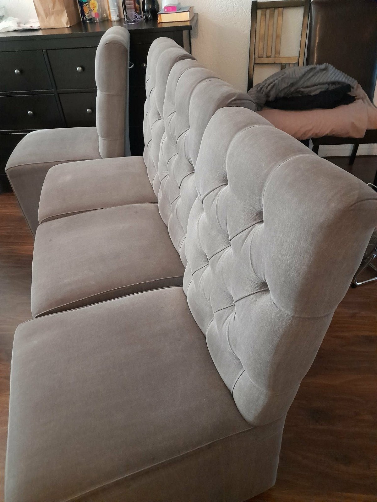 Set van 4 gestoffeerde eetkamerstoelen - Grijs, Ophalen, Modern, Comfortabel, Gebruikt, Vier