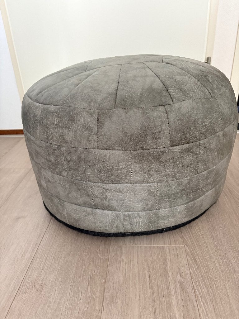 Vintage lederen patchwork Poef - Seventies, Ophalen, Gebruikt, 50 tot 75 cm, Vintage