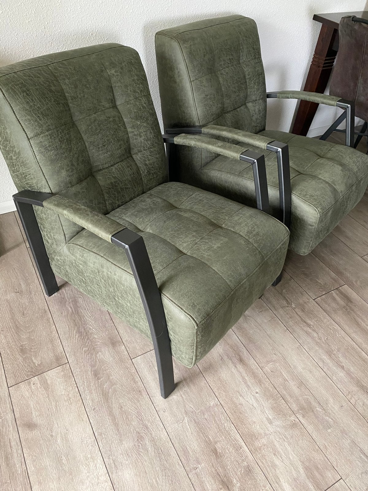 Groene fauteuil stoelen, Huis en Inrichting, Fauteuils, Ophalen, Overige materialen, Minder dan 75 cm, Zo goed als nieuw