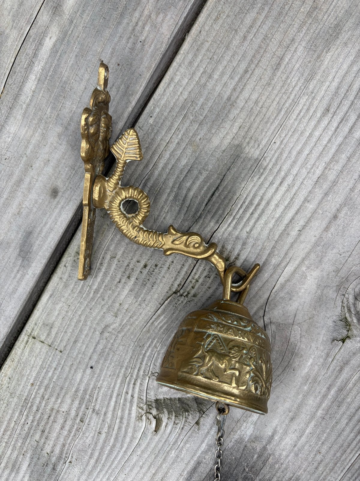 Vintage messing bel met draak en olifant decoratie, Antiek en Kunst, Ophalen of Verzenden, Brons