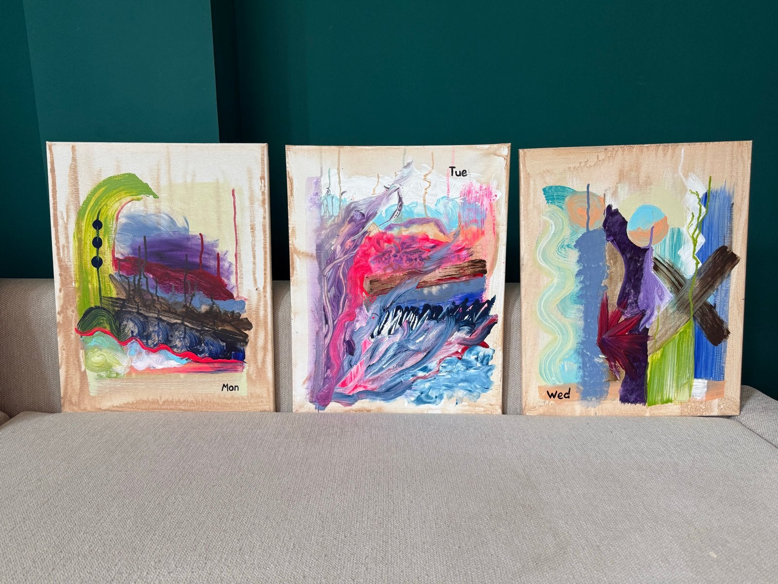Serie Emotioneel Landschap - Abstracte Kunst (3 stuks), Antiek en Kunst, Ophalen