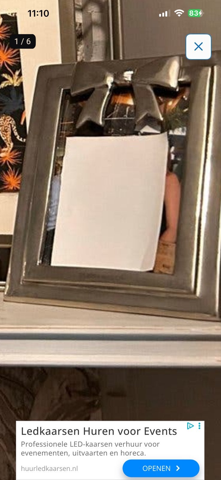 Zilverkleurige fotolijst met strik riviera maison, Gebruikt, Ophalen of Verzenden, Fotolijst, Met glas
