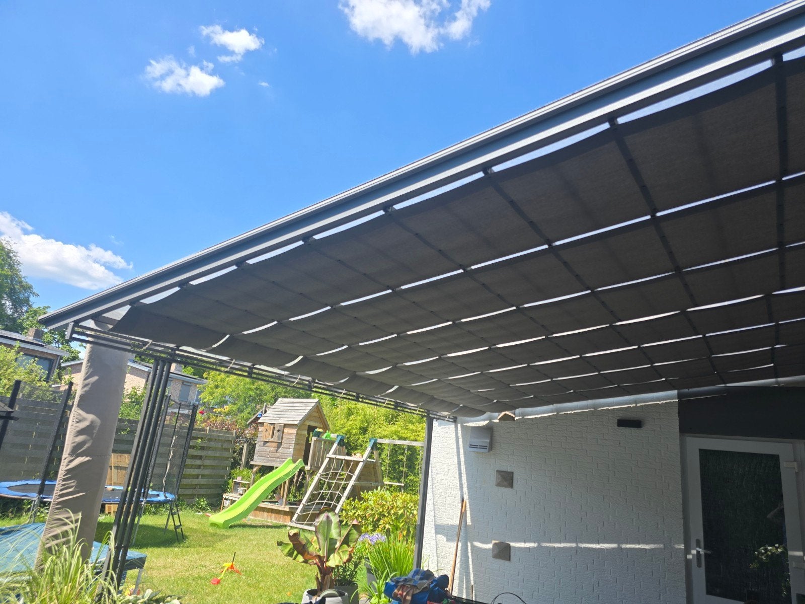 Luxe aluminium overkapping met zonwering -  4.83m bij 5m, Ophalen, Aluminium, 3 tot 6 meter, 2 meter of meer