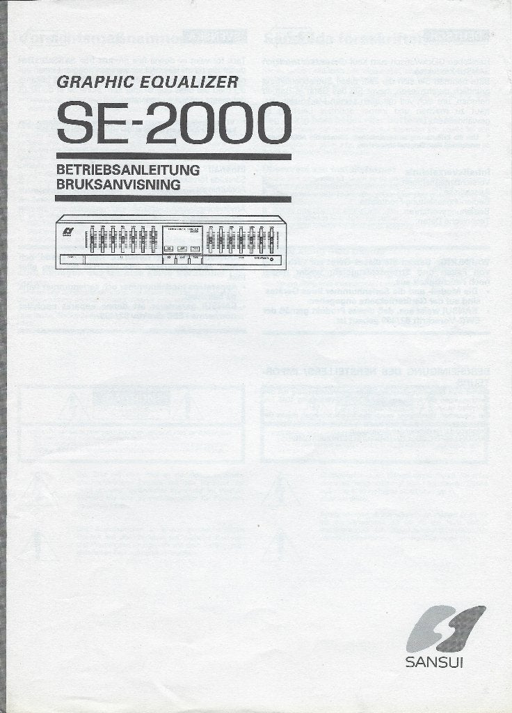 HANDLEIDING (PDF) DUITS-Anleitung= Sansui Equalizer- SE-2000, Muziek en Instrumenten, Verzenden, Zo goed als nieuw, Volume