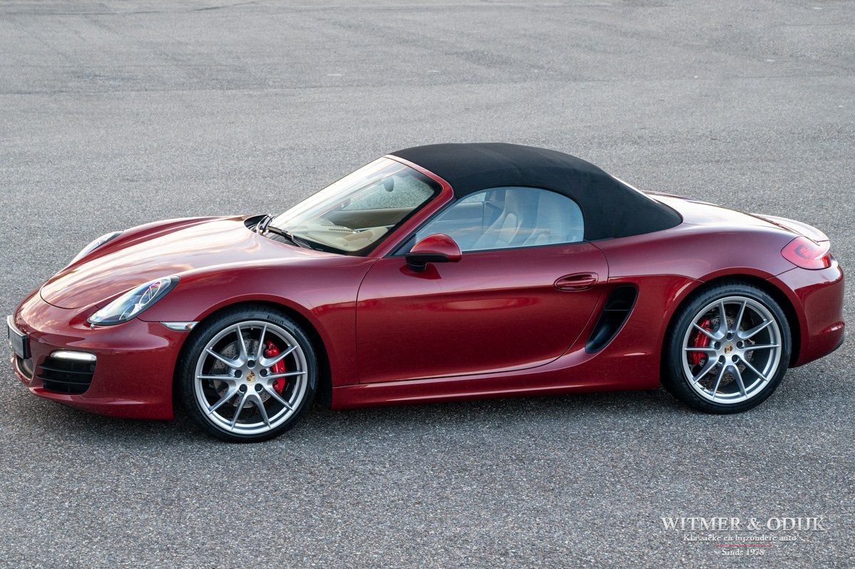 Porsche Boxster S 3.4 PDK Robijnrood - uniek (bj 2013), Gebruikt, Beige, Cabriolet, Leder
