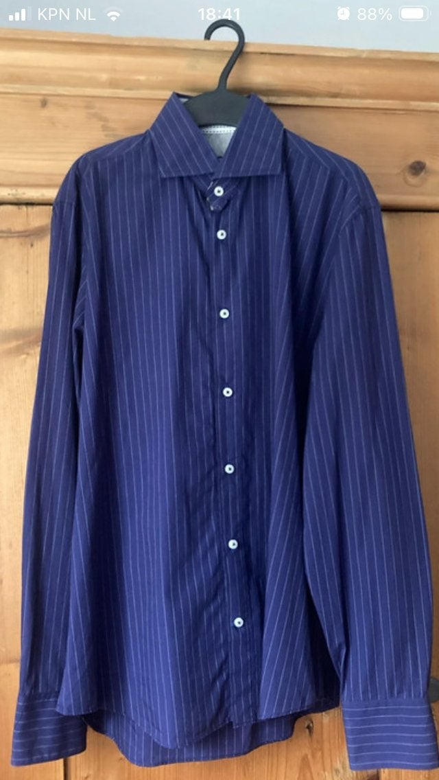 Jongens/heren blouse blauw met wit streepje Blue Industry, Ophalen of Verzenden, Zo goed als nieuw, Blauw, Halswijdte 39/40 (M)