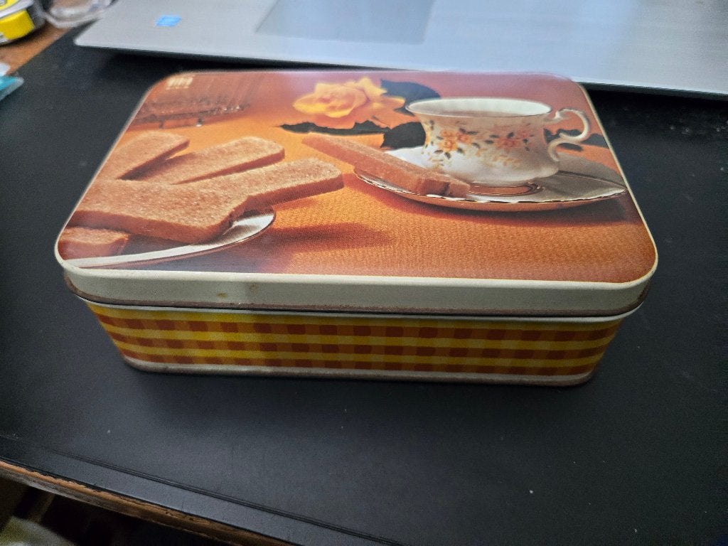 Vintage Verkade koektrommel  17.5x11.5x5.5cm, Ophalen, Gebruikt, Koek(jes), Verkade