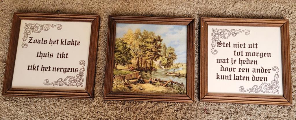 Set van 3 ingelijste spreuken en landschap schilderij, Huis en Inrichting, Minder dan 50 cm, Gebruikt, Ophalen of Verzenden, Schilderij