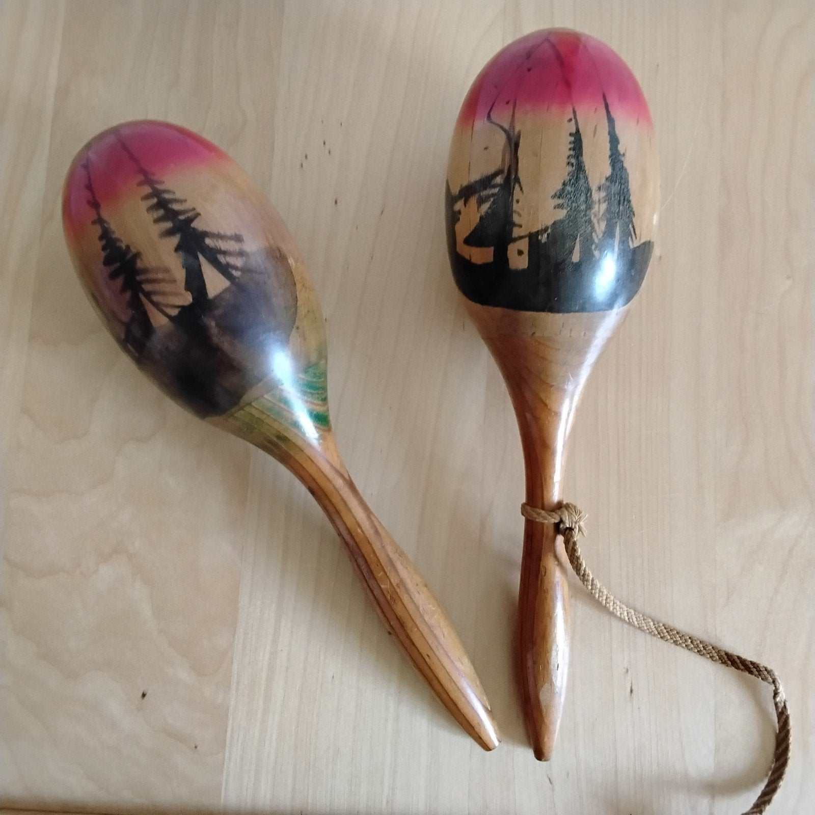 Vintage houten handbeschilderde macara's / sambaballen, Ophalen of Verzenden, Gebruikt