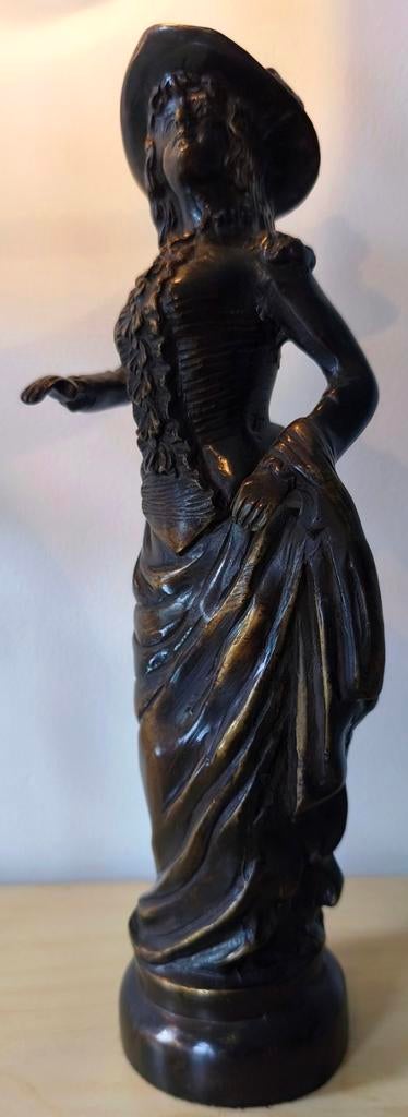 Zwaar Antiek Bronzen Beeld - Elegante Dame, Ophalen