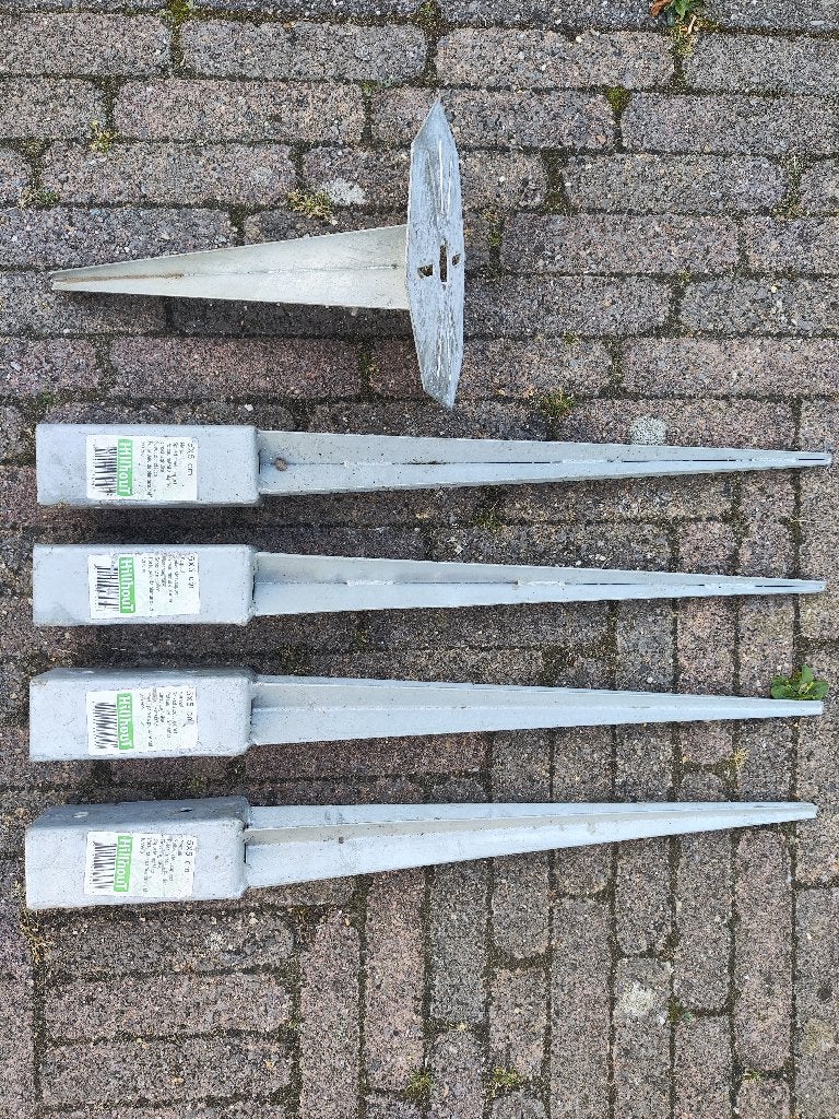 Metpaal stalen palenhouders 4 x Hillhout 5 x 5 cm Middenstuk, Ophalen of Verzenden, Gebruikt