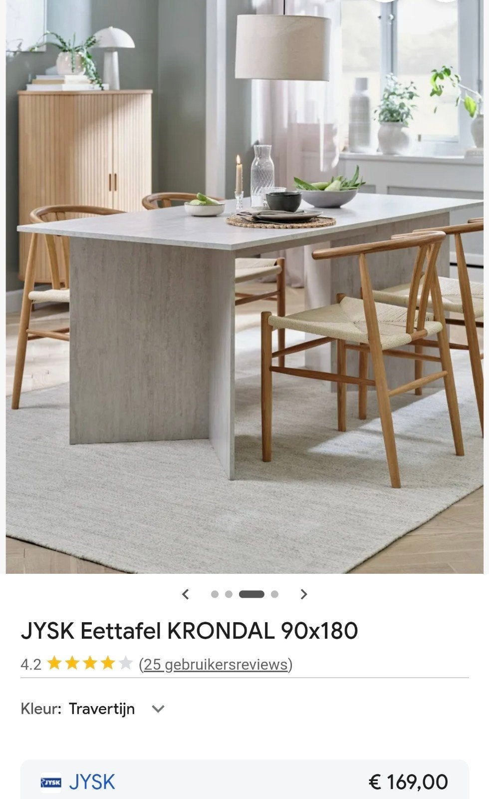 JYSK Eettafel KRONDAL 90x180 - Travertijnkleur NIEUW IN DOOS, Ophalen, Overige materialen, Nieuw, 50 tot 100 cm