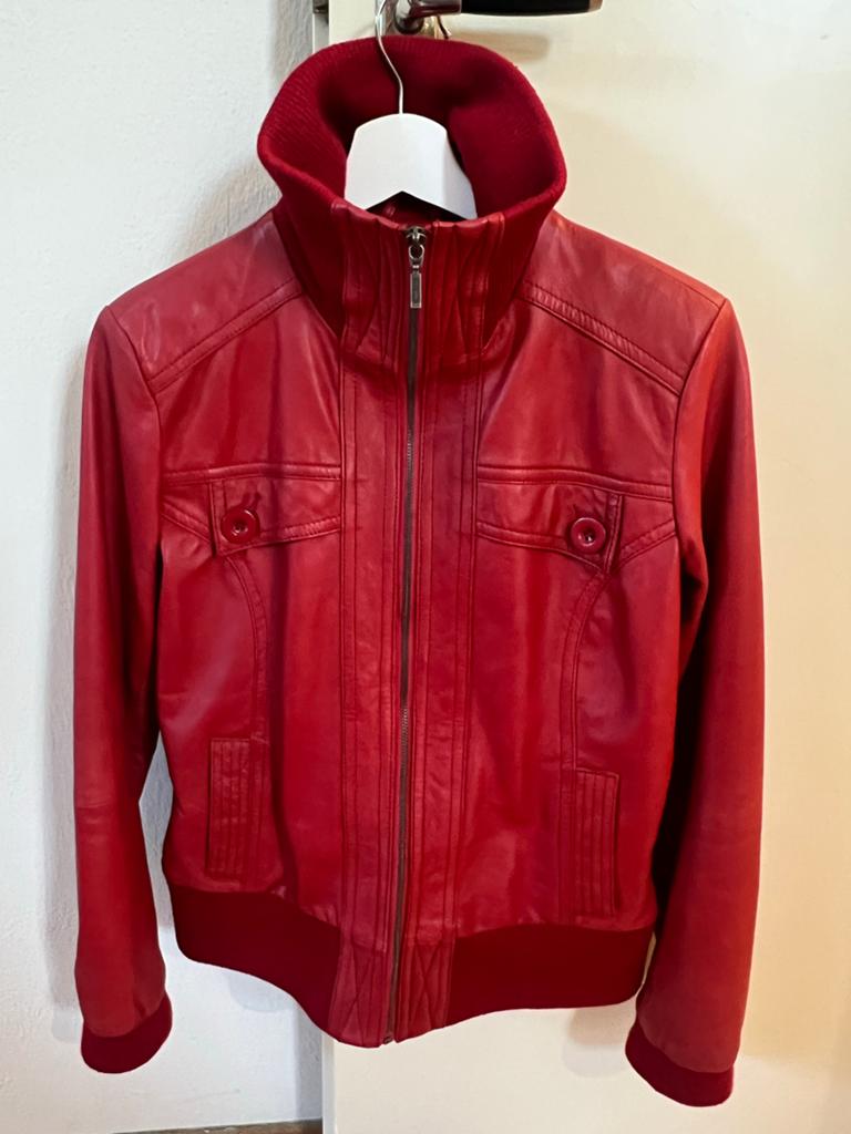 Prachtige rode leren jas - Maat XL, Kleding | Dames, Jumpsuits, Ophalen of Verzenden, Zo goed als nieuw, Maat 46/48 (XL) of groter