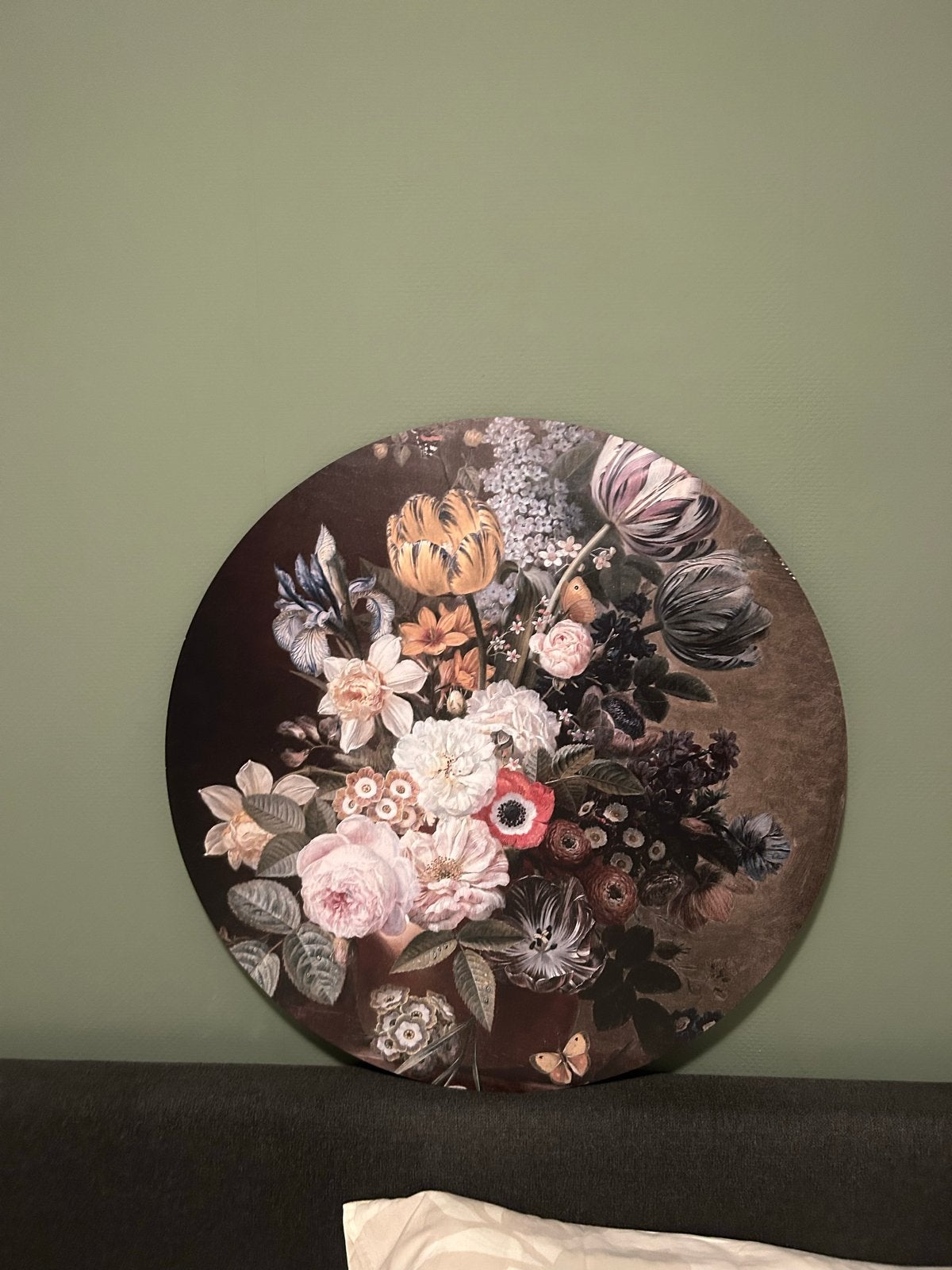 Rond schilderij met bloemenstilleven, Antiek en Kunst, Kunst | Schilderijen | Klassiek, Bloemen, Doek, Ophalen of Verzenden, Handgeschilderd