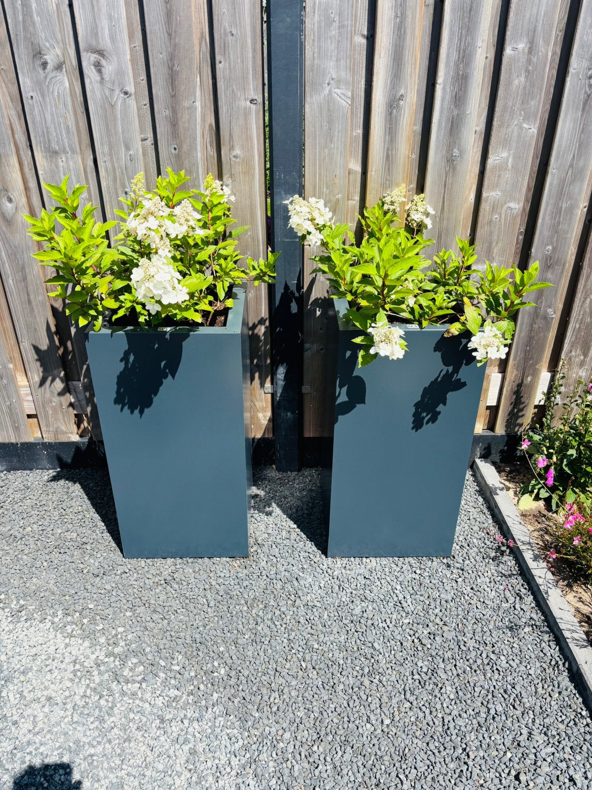 2 stalen SEV plantenbakken 40x40x80 met bodem, antraciet., Ophalen, Vierkant, Zo goed als nieuw, Balkon