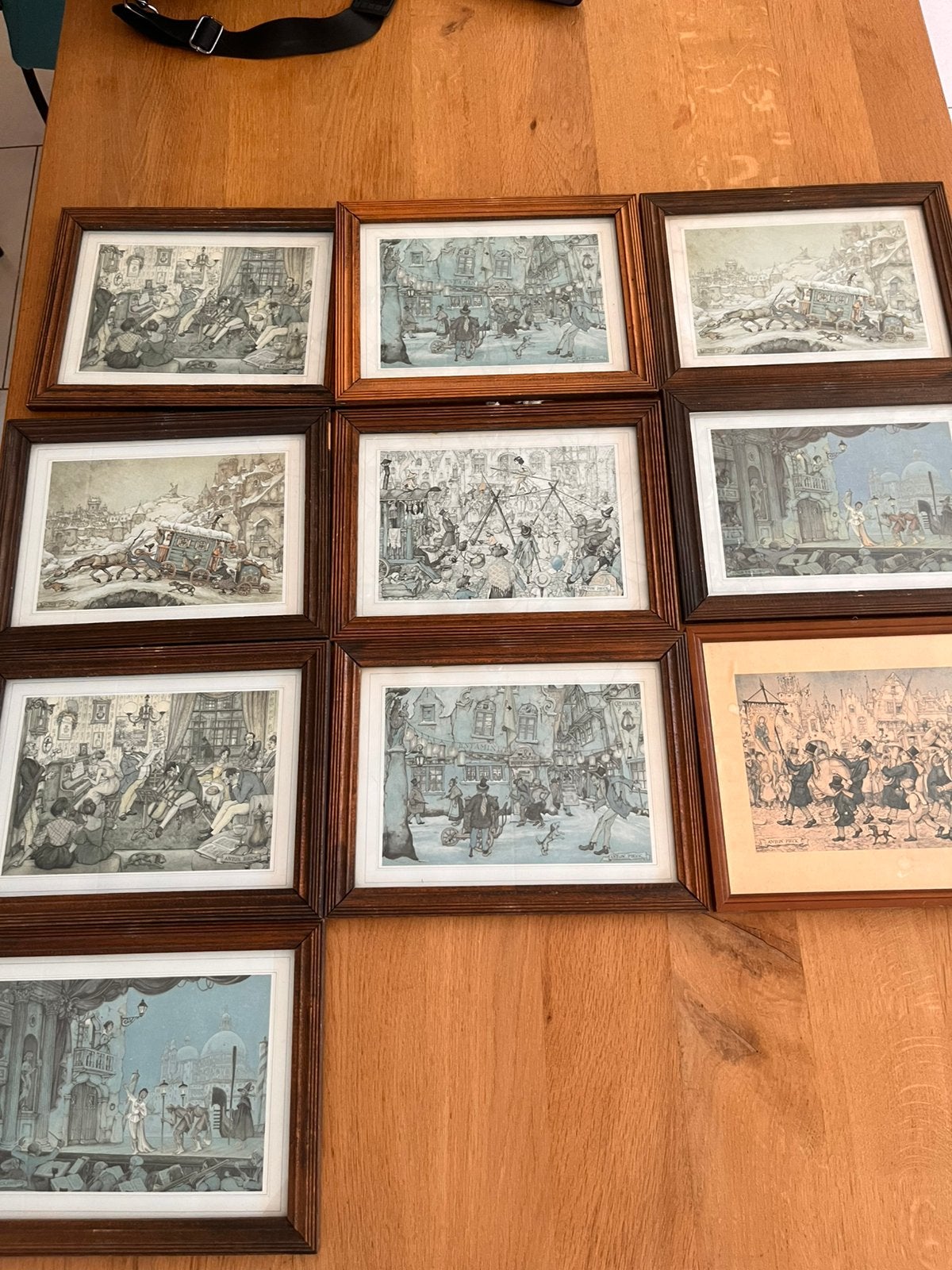 Anton Pieck schilderijtjes 10 x in lijstje., Ophalen of Verzenden