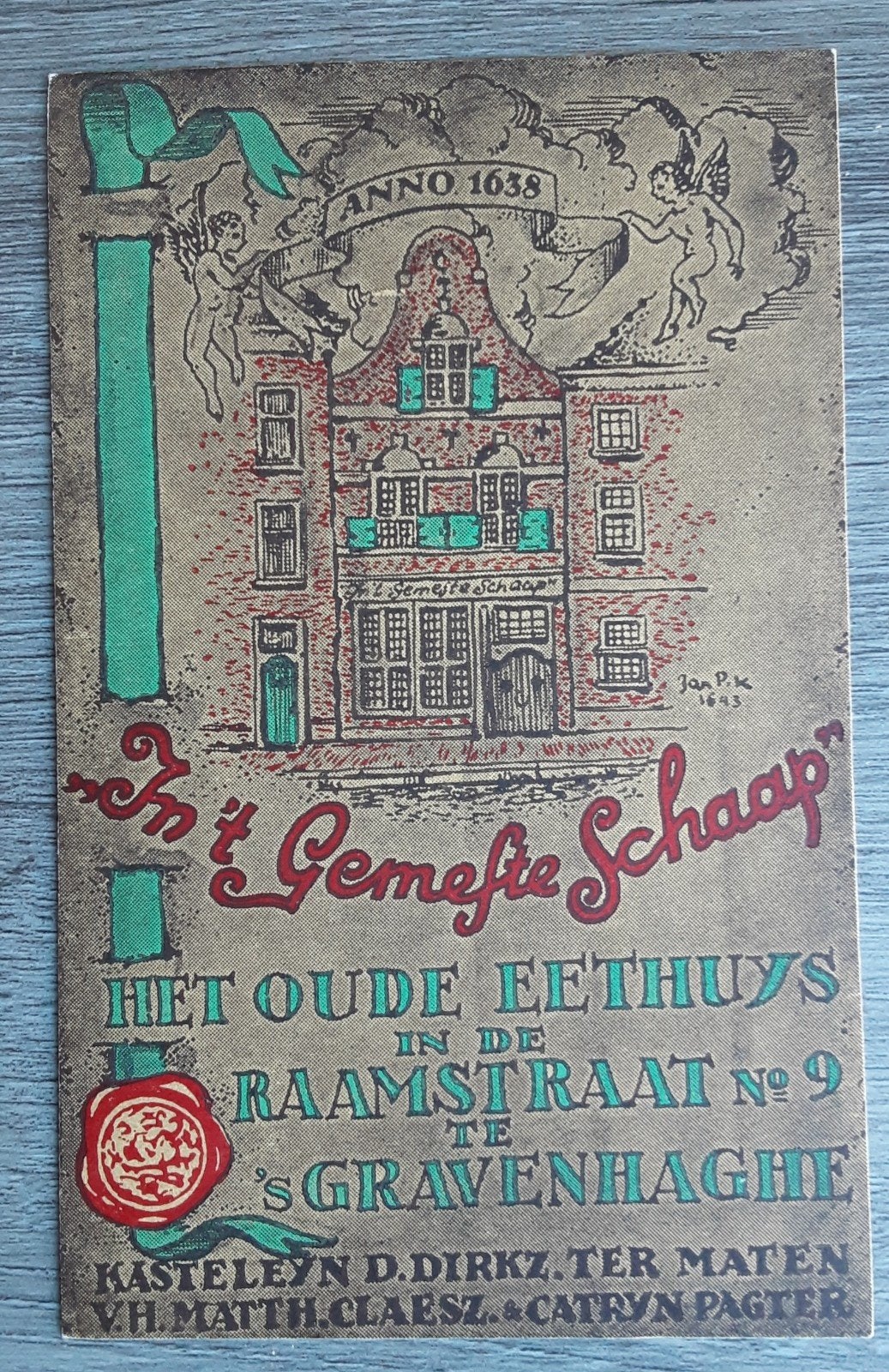 Oude reclamekaart eethuis In 't Gemeste Schaap Den Haag, Ophalen of Verzenden, 1920 tot 1940, Ongelopen, Zuid-Holland
