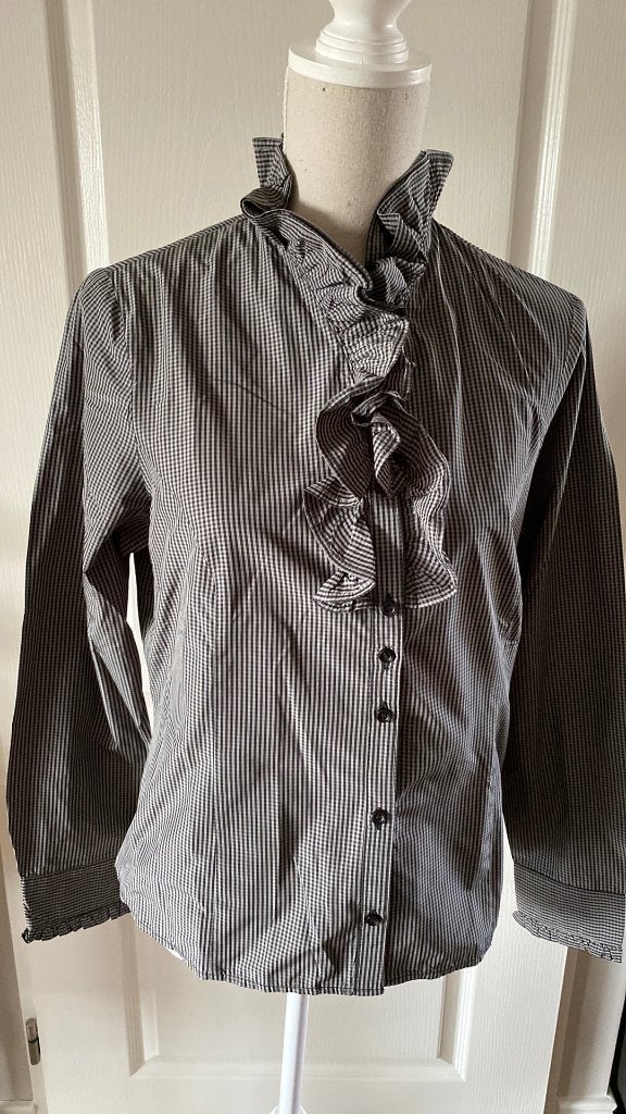 Zwart Grijs geruite blouse met roezel kraag Maat 40 van SIGN, Ophalen of Verzenden, Zo goed als nieuw, Maat 38/40 (M), Zwart