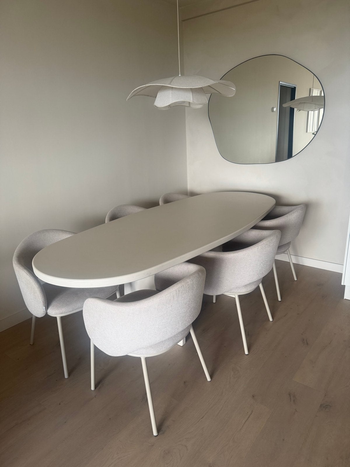 Beige ovale eettafel - 230x95x75 cm, Ophalen, Gebruikt, 200 cm of meer, 50 tot 100 cm