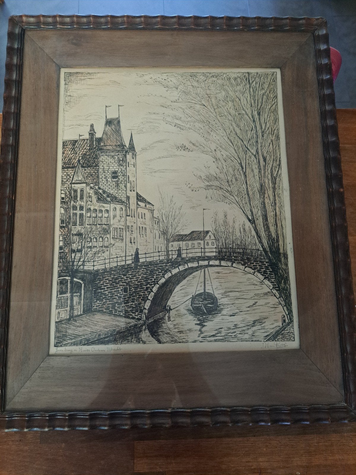 Jansbrug en Huize Oudecan Utrecht - Gesigneerde Ets, Antiek en Kunst, Kunst | Tekeningen en Foto's, Ophalen, Ets, Overige technieken