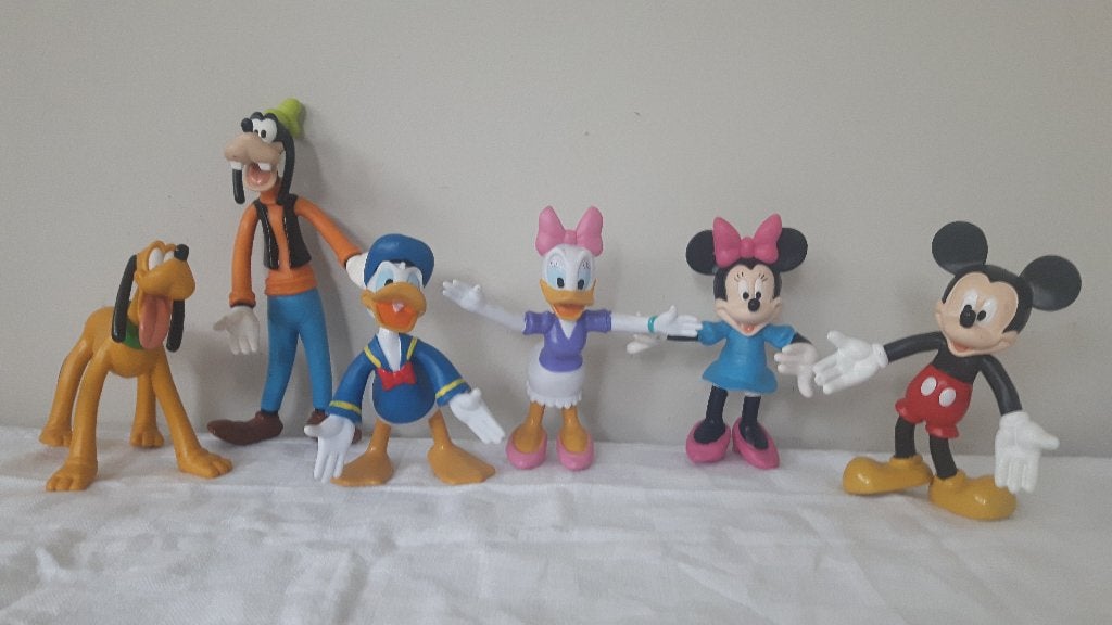 Vintage set van zes buigbare Disney figuren, Verzamelen, Disney, Ophalen of Verzenden, Mickey Mouse, Zo goed als nieuw, Beeldje of Figuurtje