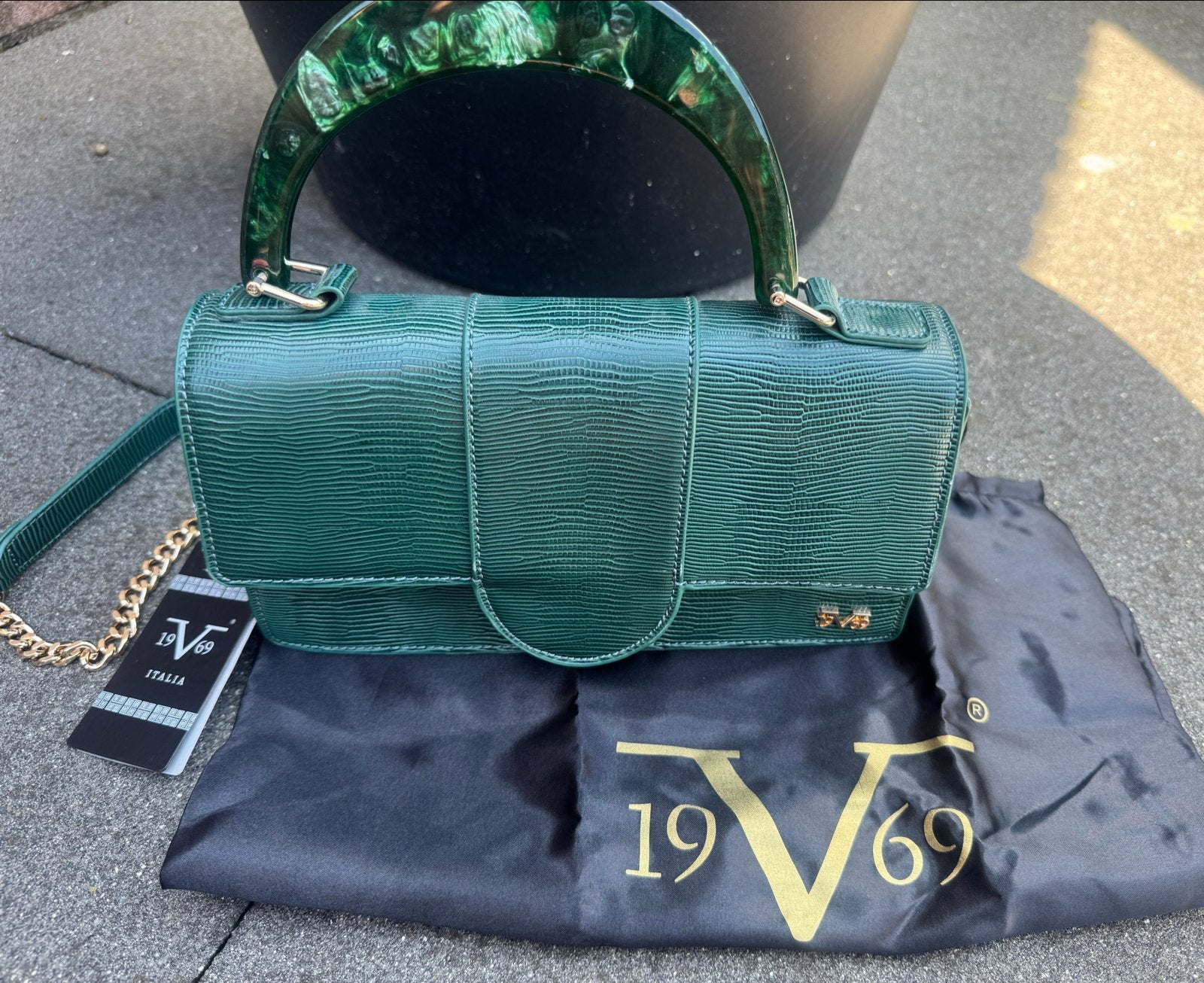 19V69 Italia Handtas Groen met Gouden Details, Ophalen of Verzenden, Zo goed als nieuw, Groen, Handtas