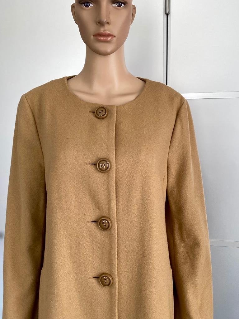 J497 Wollen lange jas maat 40=M winterjas winter wol beige, Kleding | Dames, Jassen | Winter, Maat 38/40 (M), Beige, Ophalen of Verzenden