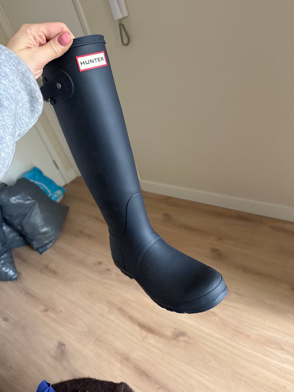 Hunter regenlaarzen - donkerblauw - Maat 39, Kleding | Dames, Ophalen, Zo goed als nieuw, Blauw, Regenlaarzen