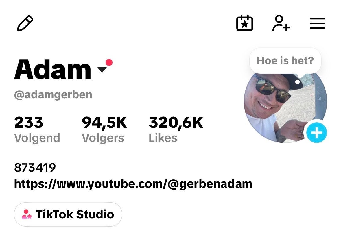 TikTok account te koop: Adam - 94,5K volgers, 320,6K likes, Ophalen, Gebruikt