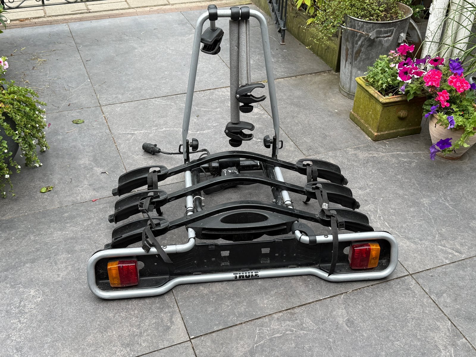 Thule 943 kantelbare fietsendrager voor drie fietsen, Ophalen, 3 fietsen of meer, Gebruikt, Trekhaakdrager