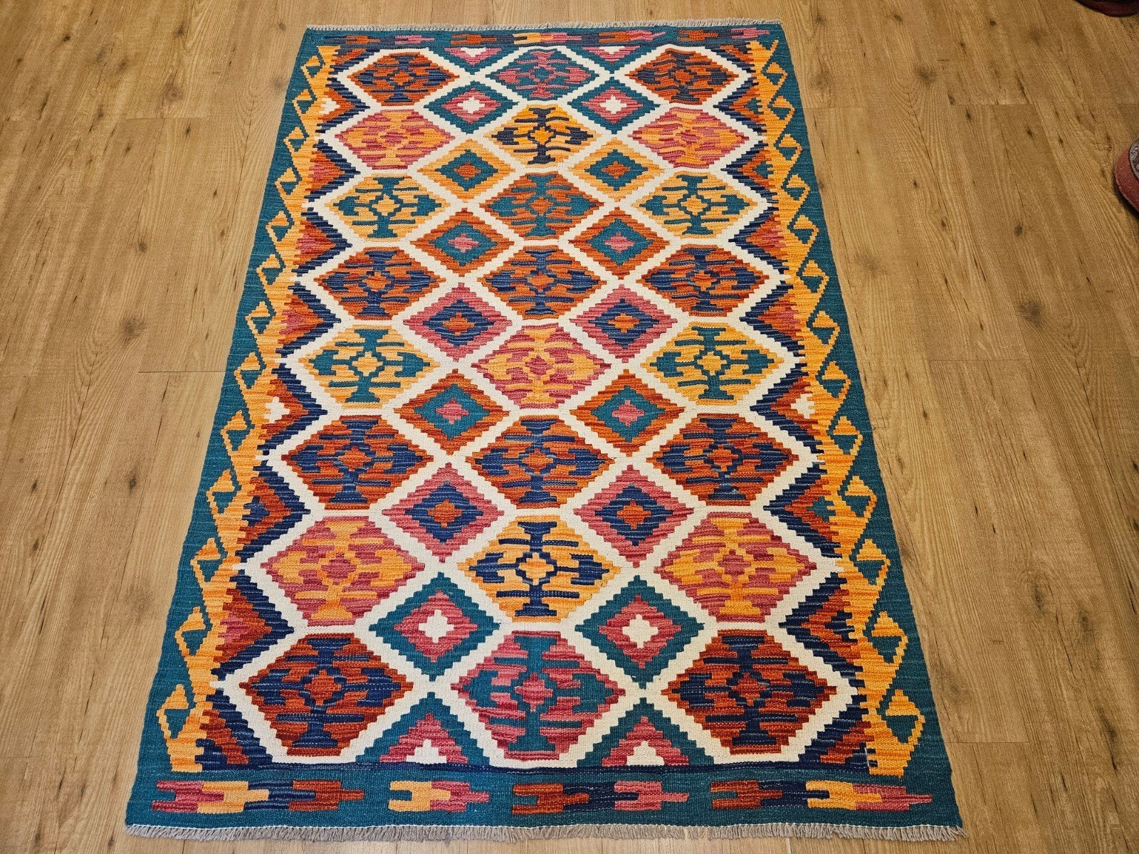 Handgeweven oosterse wollen kelim 178x122, Info@SlatsAntiek.nl, 100 tot 150 cm, Blauw, Vof Slats Antiek