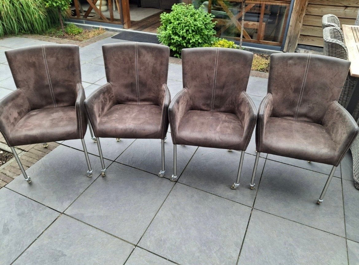 Set van 4 bruine eetkamerstoelen Troy van Bommel Wonen, Huis en Inrichting, Stoelen, Ophalen, Gebruikt, Bruin, Vier