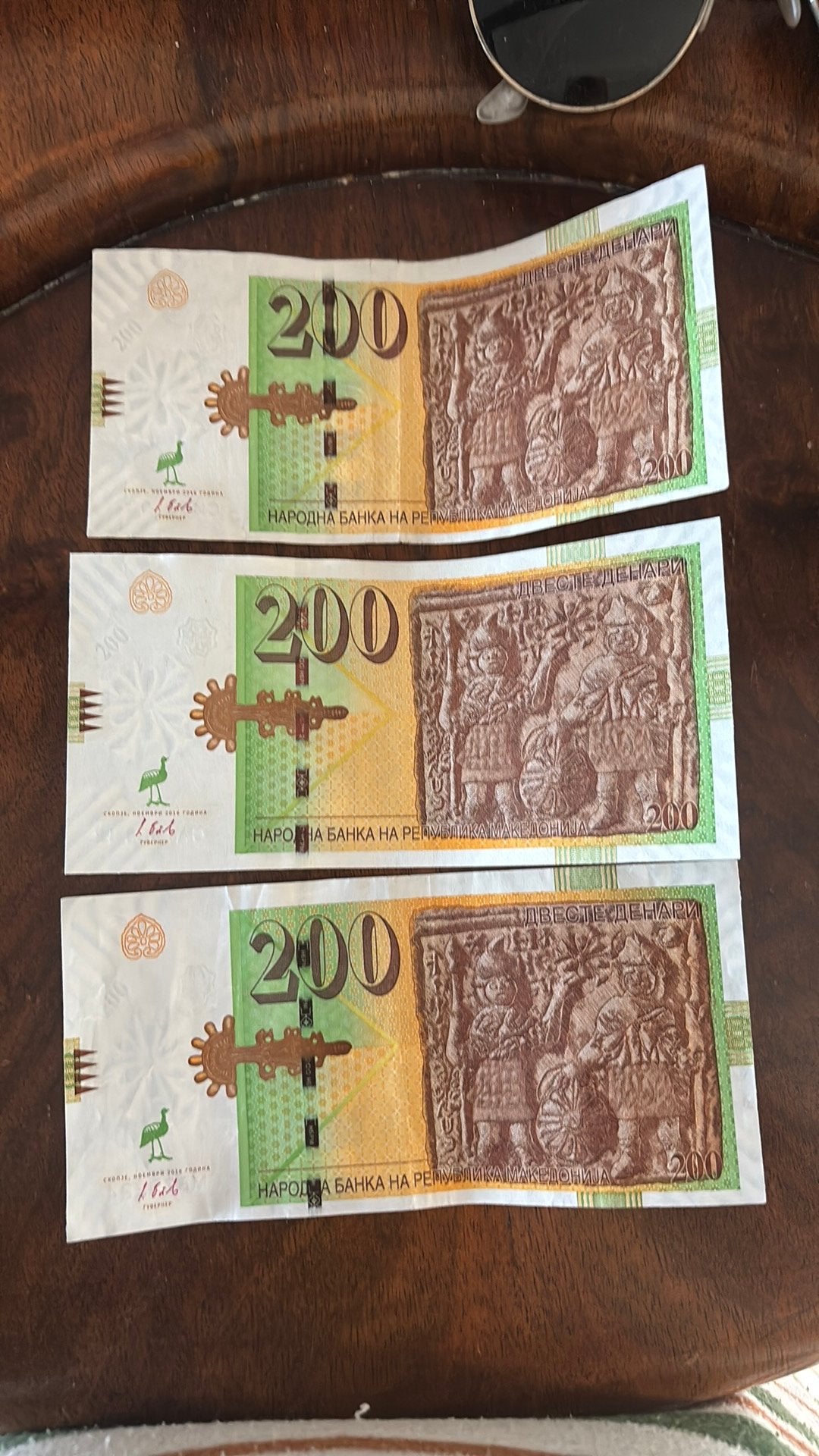 3x 200 denara Macedonië, Postzegels en Munten, Bankbiljetten | Europa | Niet-Eurobiljetten, Ophalen of Verzenden, Duitsland