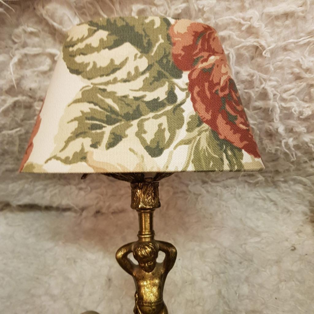 Vintage tafellamp met cherubijn en bloemenkap, Ophalen of Verzenden