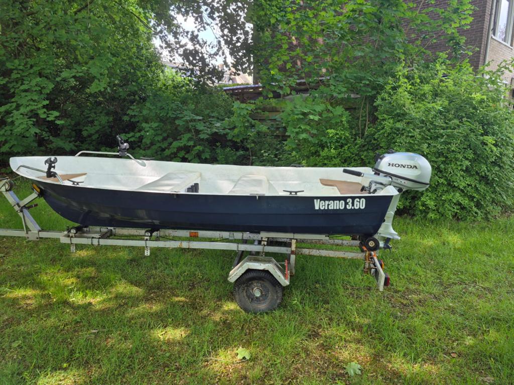 Verano 3.60 visboot met Honda 5pk en boottrailer, Watersport en Boten, Vis- en Consoleboten, Ophalen, Overige merken, Gebruikt