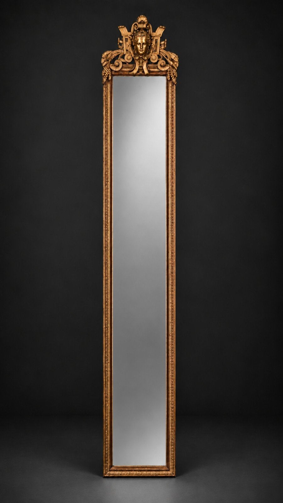 Hoge antieke damspiegel...(. 0.40 x 2.48 hoog.), Ophalen of Verzenden, Rechthoekig, Minder dan 50 cm