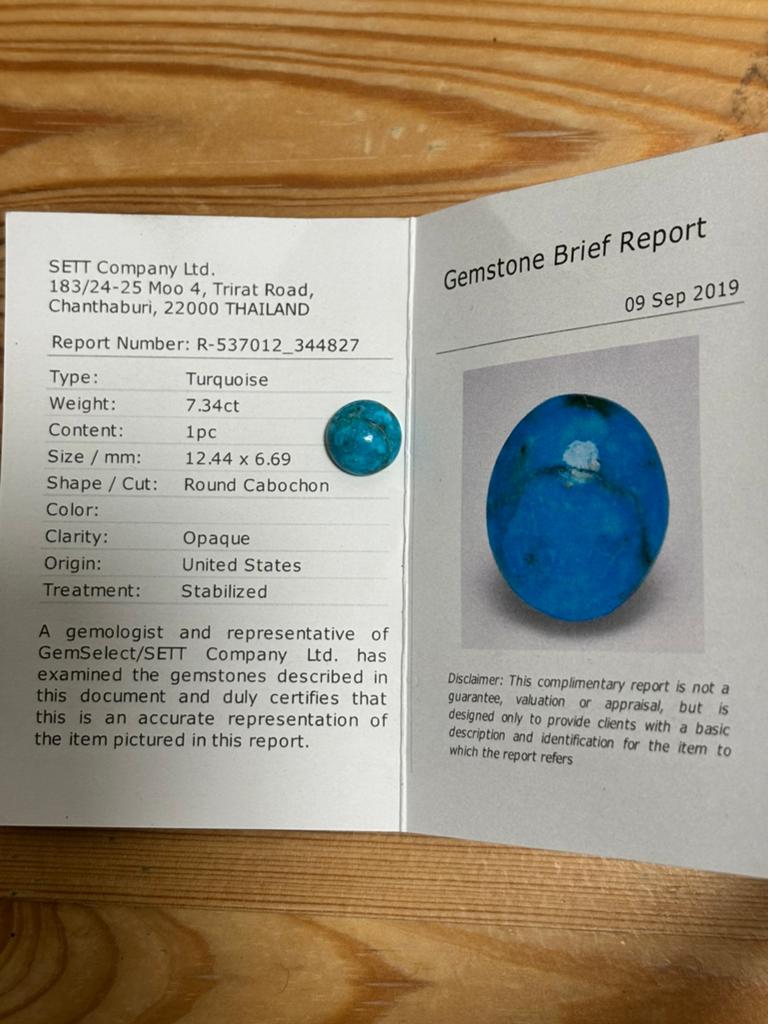 Turquoise Steen 7.34 ct met Certificaat, Ophalen of Verzenden, Nieuw