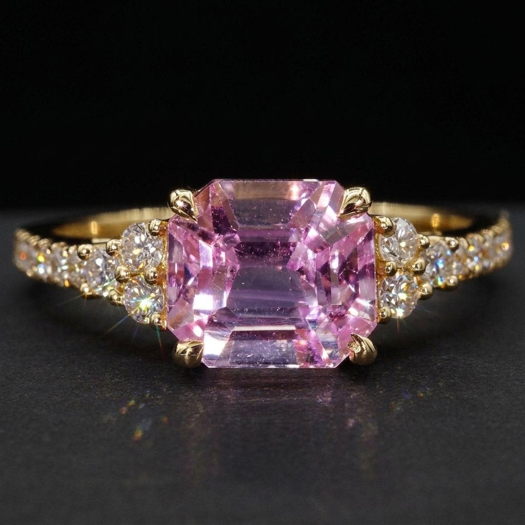 14k gouden ring 0.30ct diamant 2.36ct roze kunziet HRD, Sieraden, Tassen en Uiterlijk, Ringen, Zo goed als nieuw, Dame, 17 tot 18