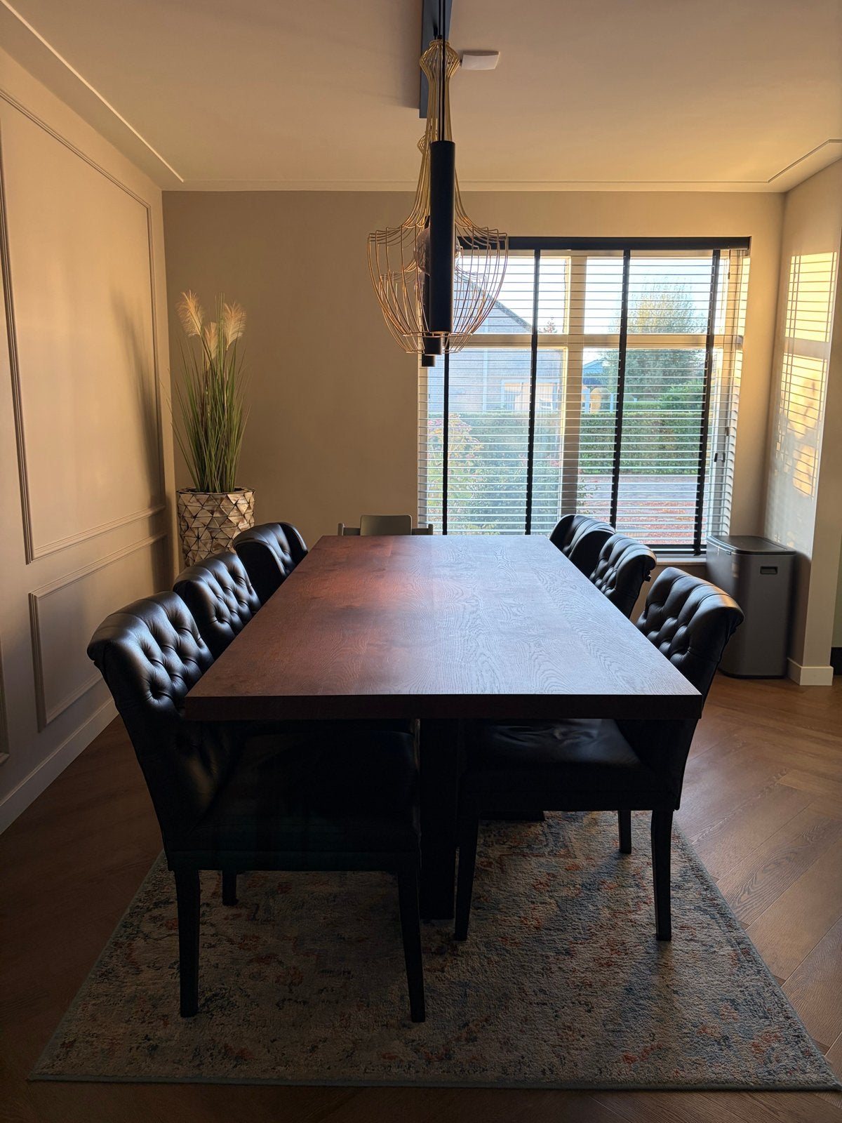 Luxe eettafel Table du Sud 220 cm + 6 leren Goossens stoelen, Ophalen, 100 tot 150 cm, Klassiek, 200 cm of meer