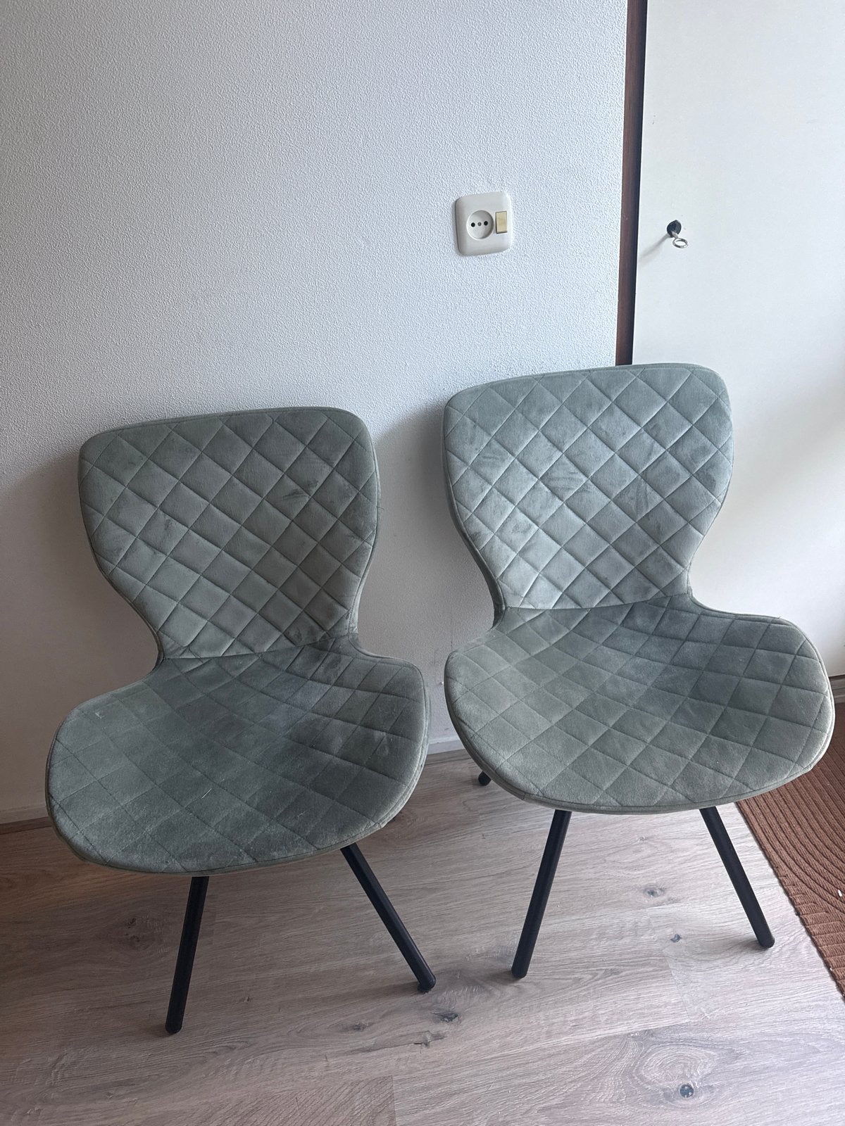 GRATIS Set van 2 gestoffeerde stoelen - grijsgroen, Ophalen, Gebruikt, Twee, Overige kleuren