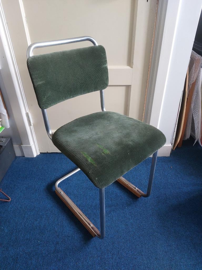 Gispen 101 stoel groen ribfluweel opknapper 1x vintage, Ophalen, Gebruikt, Overige kleuren, Stof