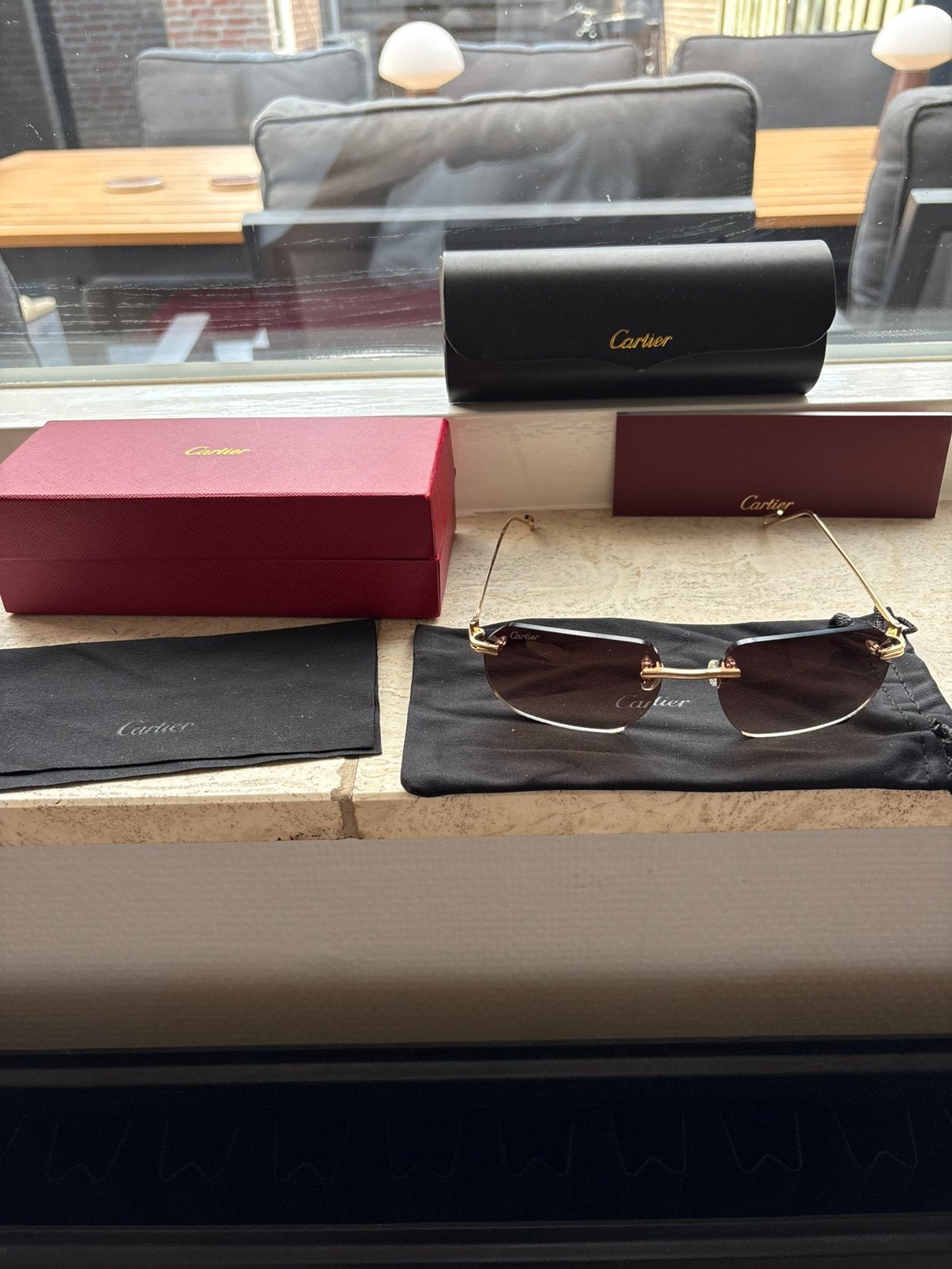 Cartier zonnebril puccadilly goud bruin nieuw, Ophalen, Zo goed als nieuw, Bruin, Overige merken