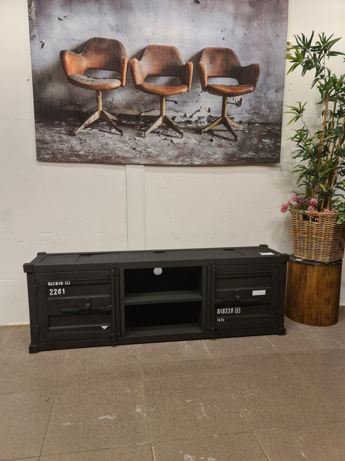 Nieuw industrieel tv meubel Isabel 180x60x40cm zeecontainer, Ophalen, Zwart, ., Nieuw