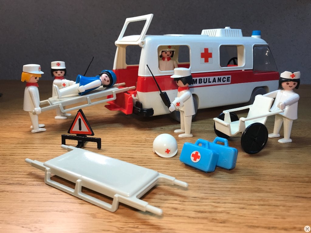 Vintage Playmobil 3456 Ambulance, Verpleegkundigen& Rolstoel, Complete set, Voertuig, Ophalen of Verzenden, Zo goed als nieuw