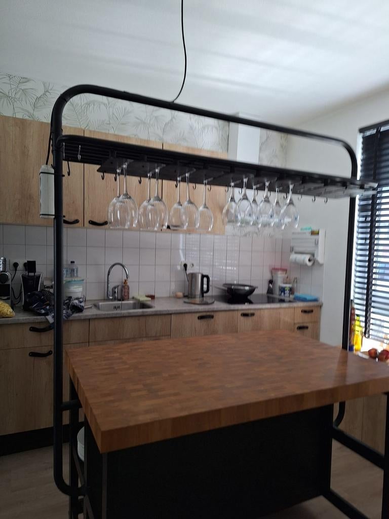 Keukeneiland met custom glazenrek - zo goed als nieuw, Ophalen, 100 tot 150 cm, 100 tot 150 cm, Bruin
