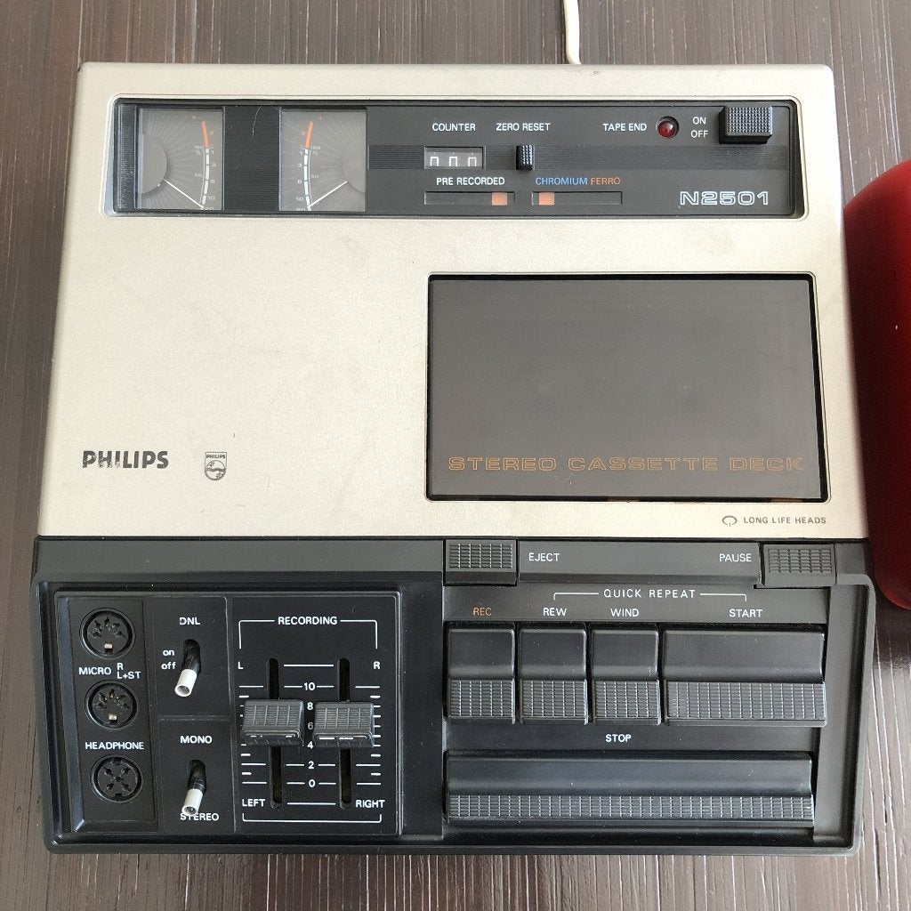 Vintage Philips N2501 cassettedeck met veel cassettes., Ophalen, Enkel, Philips, Tape counter